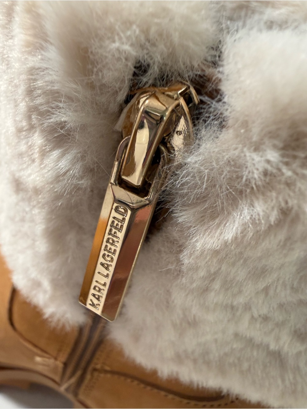Karl Lagerfeld Paris Carey Fur Cuff Tan Suede Fashion Ankle Boots Sz 9.5 - Picture 11 of 15
